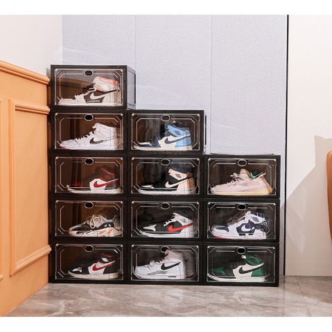 Organizator de pantofi, din pp+abs, usa laterala magnetica, rezistenta la praf, anti-oxidare, utilizare multipla, 36 x 28 x 21 cm, gri transparent [1]