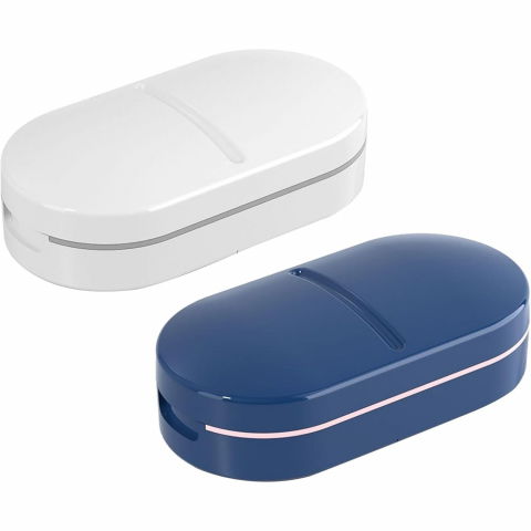 Organizator medicamente, dispozitiv taiere/sfaramare pastile, ideala pentru calatorii, portabila, perie pentru curatare, compartiment depozitare, 8.5x4.5x2.5 cm, alb [5]