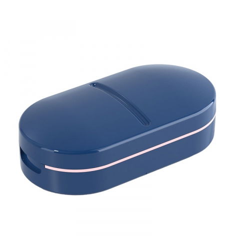 Caserole, genți termice și organizatoare pastile - Organizator medicamente, dispozitiv taiere/sfaramare pastile, ideala pentru calatorii, portabila, perie pentru curatare, compartiment depozitare, 8.5x4.5x2.5 cm, albastru