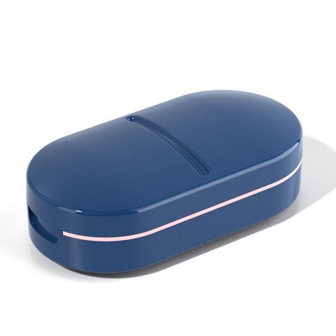 Organizator medicamente, dispozitiv taiere/sfaramare pastile, ideala pentru calatorii, portabila, perie pentru curatare, compartiment depozitare, 8.5x4.5x2.5 cm, albastru [5]