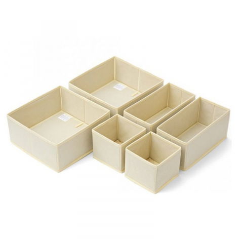 Organizatoare compartimentate - Organizator pentru sertar, 3 marimi, pentru lenjerie, tricouri, sosete, 6 piese, pliabil, stivuibil, din tesatura, alb