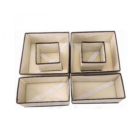 Pentru haine și lenjerie - Organizator pentru sertar, 3 marimi, pentru lenjerie, tricouri, sosete, 6 piese, pliabil, stivuibil, din tesatura, alb/maro