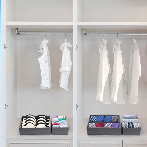 Organizator pentru sertar, 3 marimi, pentru lenjerie, tricouri, sosete, 6 piese, pliabil, stivuibil, din tesatura, gri [2]