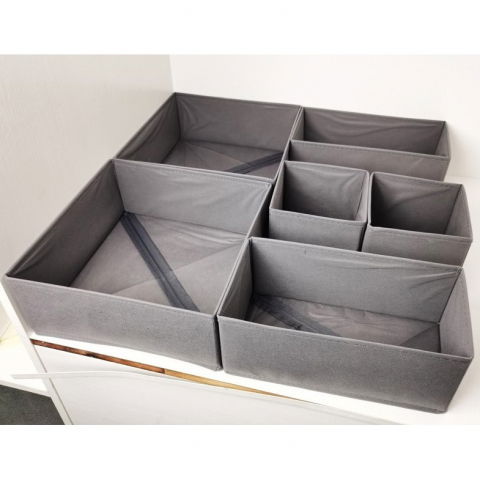 Organizator pentru sertar, 3 marimi, pentru lenjerie, tricouri, sosete, 6 piese, pliabil, stivuibil, din tesatura, gri [1]