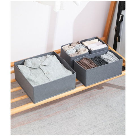 Organizator pentru sertar, 3 marimi, pentru lenjerie, tricouri, sosete, 6 piese, pliabil, stivuibil, din tesatura, gri [5]