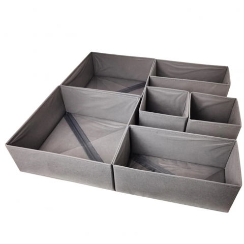 Pentru haine și lenjerie - Organizator pentru sertar, 3 marimi, pentru lenjerie, tricouri, sosete, 6 piese, pliabil, stivuibil, din tesatura, gri
