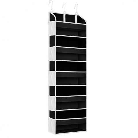Organizatoare încăltăminte - Organizator suspendat pentru usi, din nailon si plasa, baza de carton ingrosat, 5 buzunare principale + 10 buzunare laterale, 140 x 39 x 17 cm, 3 carlige incluse, negru