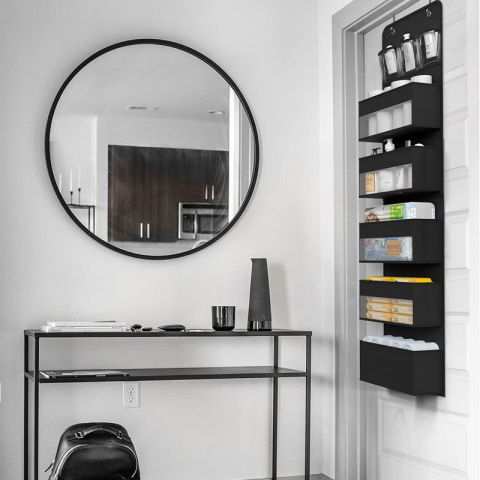 Organizator suspendat pentru usi, din nailon si plasa, baza de carton ingrosat, 5 buzunare principale + 5 buzunare laterale, 146 x 40 x 17 cm, 2 carlige incluse, negru [5]