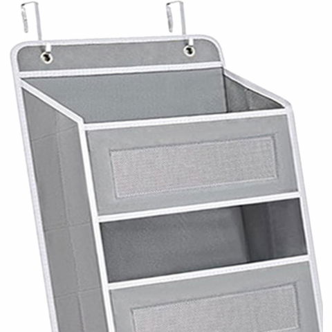Organizator suspendat pentru usi, din nailon si plasa, baza de carton ingrosat, 5 buzunare principale + 5 buzunare laterale, 146 x 40 x 17 cm, 2 carlige incluse, gri [1]