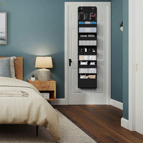 Organizator suspendat pentru usi, din nailon si plasa, baza de carton ingrosat, 5 buzunare principale + 5 buzunare laterale, 146 x 40 x 17 cm, 2 carlige incluse, negru [4]