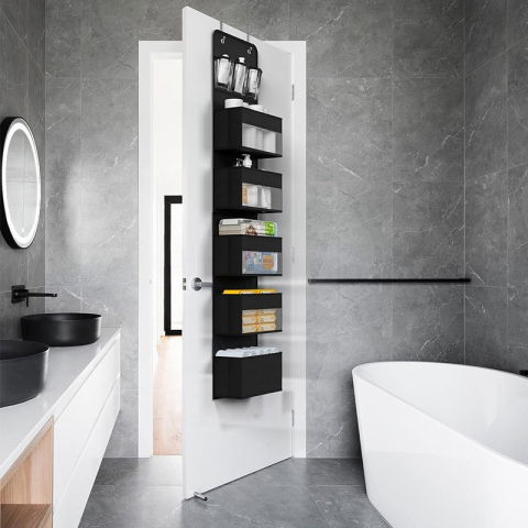 Organizator suspendat pentru usi, din nailon si plasa, baza de carton ingrosat, 5 buzunare principale + 5 buzunare laterale, 146 x 40 x 17 cm, 2 carlige incluse, negru [3]