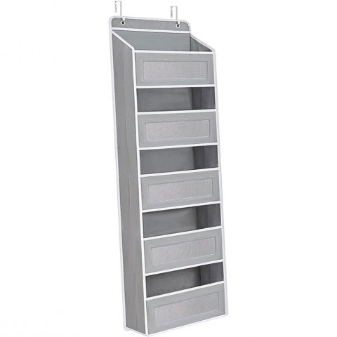 Organizatoare încăltăminte - Organizator suspendat pentru usi, din nailon si plasa, baza de carton ingrosat, 5 buzunare principale + 5 buzunare laterale, 146 x 40 x 17 cm, 2 carlige incluse, gri
