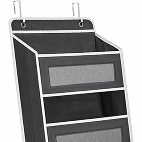 Organizator suspendat pentru usi, din nailon si plasa, baza de carton ingrosat, 5 buzunare principale + 5 buzunare laterale, 146 x 40 x 17 cm, 2 carlige incluse, negru [1]
