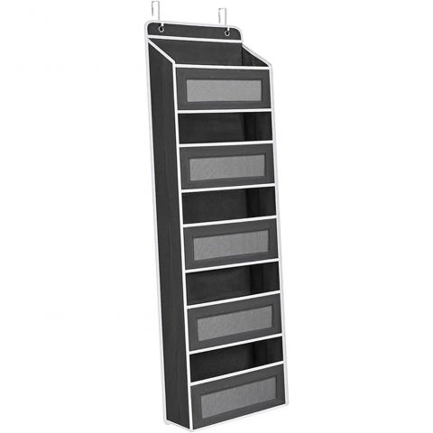 Organizatoare încăltăminte - Organizator suspendat pentru usi, din nailon si plasa, baza de carton ingrosat, 5 buzunare principale + 5 buzunare laterale, 146 x 40 x 17 cm, 2 carlige incluse, negru