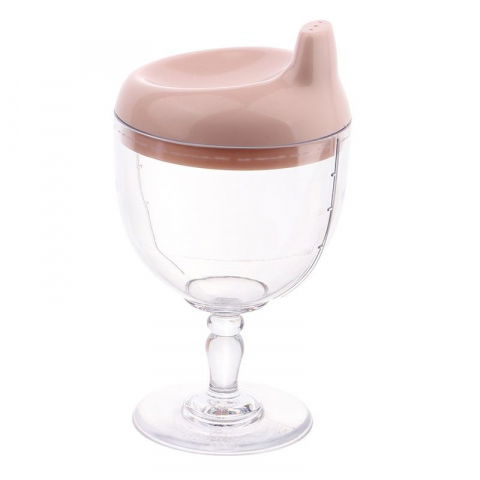 Accesorii și ustensile in bucatarie - Pahar din plastic transparent cu picior, pentru copii, 14 x 7.7 cm, cu cioc antiscurgere, + 3 ani, fara maner, roz