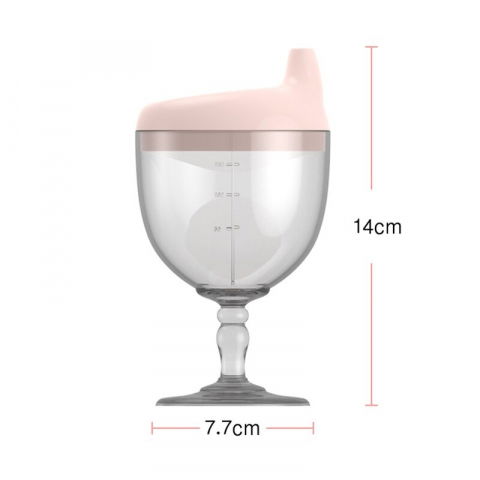 Pahar din plastic transparent cu picior, pentru copii, 14 x 7.7 cm, cu cioc antiscurgere, + 3 ani, fara maner, roz [4]