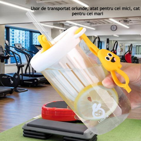 Pahar din silicon, cu capac si pai, pentru copii, anti-cadere, compartiment pentru fructe/ceai/gheata, rezistent la temperaturi inalte, 500ml, alb, 14.5x8.8x20 cm [5]