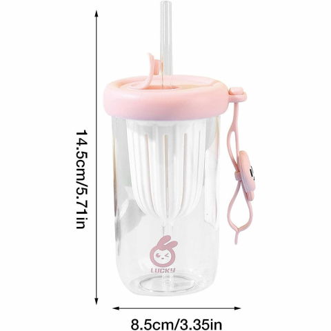 Pahar din silicon, cu capac si pai, pentru copii, anti-cadere, compartiment pentru fructe/ceai/gheata, rezistent la temperaturi inalte, 500ml, roz, 14.5x8.8x20 cm [4]