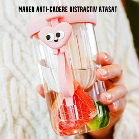 Pahar din silicon, cu capac si pai, pentru copii, anti-cadere, compartiment pentru fructe/ceai/gheata, rezistent la temperaturi inalte, 500ml, roz, 14.5x8.8x20 cm [1]