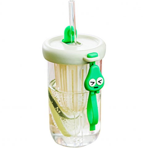 Pahar din silicon, cu capac si pai, pentru copii, anti-cadere, compartiment pentru fructe/ceai/gheata, rezistent la temperaturi inalte, 500ml, verde, 14.5x8.8x20 cm [4]