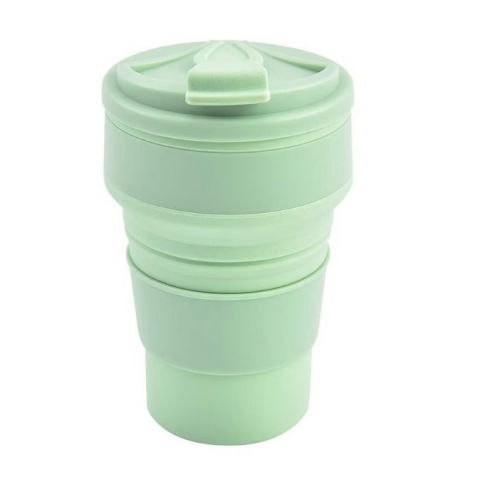 Genti, organizatoare şi accesorii voiaj - Pahar pliabil din silicon  pentru calatorii, camping, 350 ml,  8.2x6.3x9.1 cm, verde