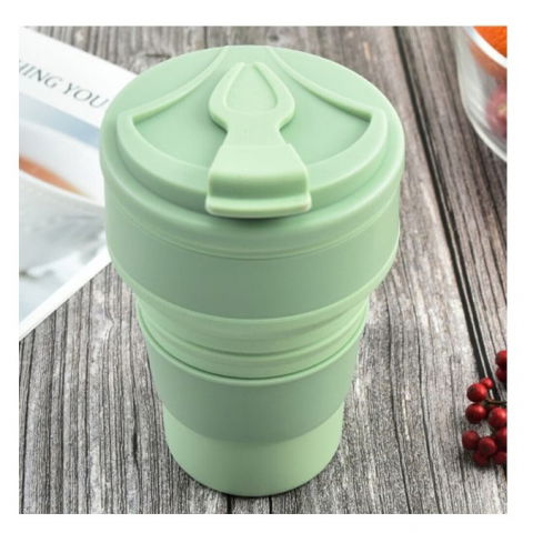 Pahar pliabil din silicon  pentru calatorii, camping, 350 ml,  8.2x6.3x9.1 cm, verde [3]