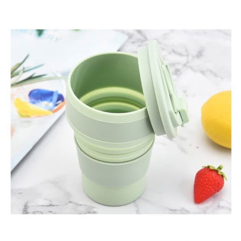 Pahar pliabil din silicon  pentru calatorii, camping, 350 ml,  8.2x6.3x9.1 cm, verde [1]