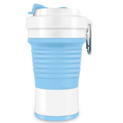 Genti, organizatoare şi accesorii voiaj - Pahar pliabil din silicon  pentru calatorii, camping, 750 ml, pai inclus, 11.6 x 19.3 cm, albastru