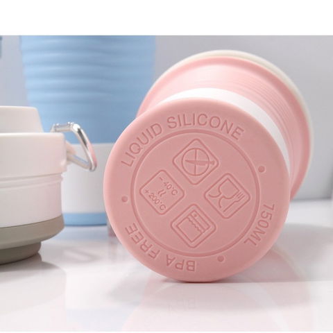 Pahar pliabil din silicon  pentru calatorii, camping, 750 ml, pai inclus, 11.6 x 19.3 cm, roz [3]