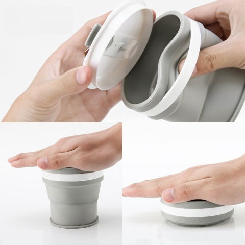 Pahar pliabil din silicon  prentru calatorii, 350 ml, pai inclus, 9 x 9.2 cm, gri [1]