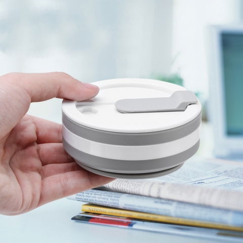 Pahar pliabil din silicon  prentru calatorii, 350 ml, pai inclus, 9 x 9.2 cm, gri [3]