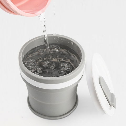 Pahar pliabil din silicon  prentru calatorii, 350 ml, pai inclus, 9 x 9.2 cm, gri [4]