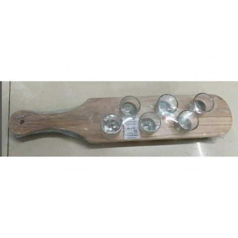 Pahare shot din sticla, set 6 pahare pentru shot cu suport din lemn, design rustic, 41 x 8.5 x 6 cm, model 2, maro [3]