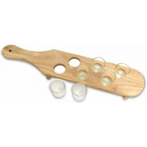 Accesorii și ustensile in bucatarie - Pahare shot din sticla, set 6 pahare pentru shot cu suport din lemn, design rustic, 41 x 8.5 x 6 cm, model 2, maro