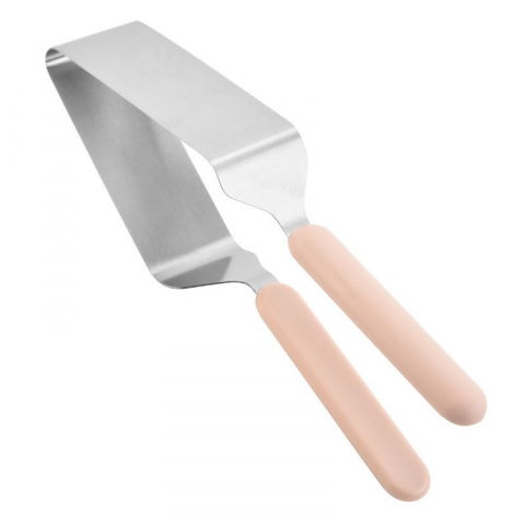 Accesorii și ustensile in bucatarie - Paleta pentru taiat si servit prajituri, otel inoxidabil, maner usor de prins, divizor triunghiular, 27 x 12 cm, roz