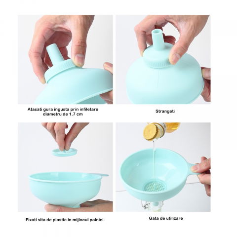 Palnie din plastic 3 in 1  doua dimensiuni de scurgere, cu filet si filtru, diametru scurgere 5.4 cm, 11.5 x 16.7 cm, albastru [2]