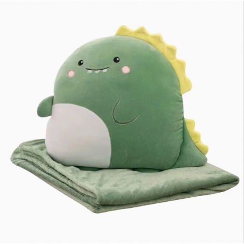Igienă, baie și accesorii bebeluși şi copii - Patura 2in1 pentru pat sau canapea, model jucarie dinozaur cu spatiu de depozitare patura, microfibra, 1x1.7 m, verde