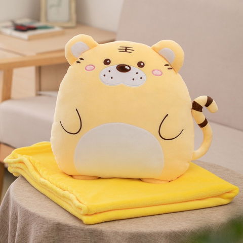 Patura 2in1 pentru pat sau canapea, model jucarie tigru cu spatiu de depozitare patura, microfibra, 1x1.7 m, portocaliu [2]