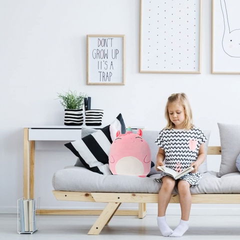 Patura 2in1 pentru pat sau canapea, model jucarie unicorn cu spatiu de depozitare patura, microfibra, 1x1.7 m, roz [3]