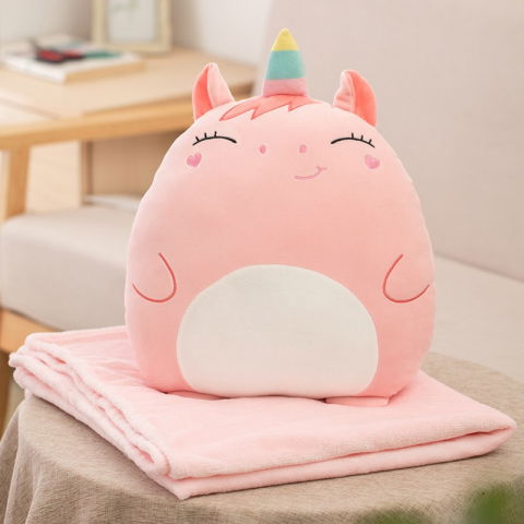 Patura 2in1 pentru pat sau canapea, model jucarie unicorn cu spatiu de depozitare patura, microfibra, 1x1.7 m, roz [5]