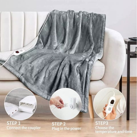 Patura cu incalzire electrica, 135 w, 180x130 cm, 6 trepte de incalzire, flanel, gri [5]