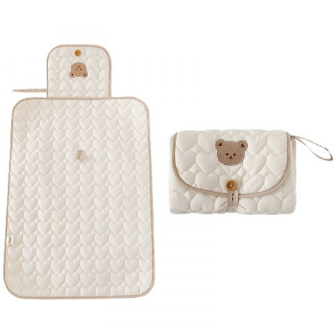 Îngrijire, transport și organizare pentru bebeluși și copii - Patura multifunctionala, pentru schimbat scutec, impermeabila, din bumbac, 50 x 70 cm, portabila, model ursulet, bej
