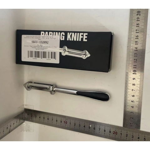 Peeler 2in1 pentru legume si fructe, multifunctional, cu 2 lame de curatati si feliat, varf ascutit pentru gaurit, 18 cm, din otel inoxidabil, argintiu/negru [1]