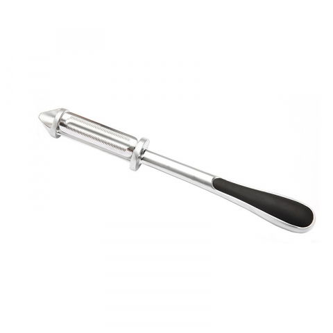 Ajutoare pentru gatit - Peeler 2in1 pentru legume si fructe, multifunctional, cu 2 lame de curatati si feliat, varf ascutit pentru gaurit, 18 cm, din otel inoxidabil, argintiu/negru