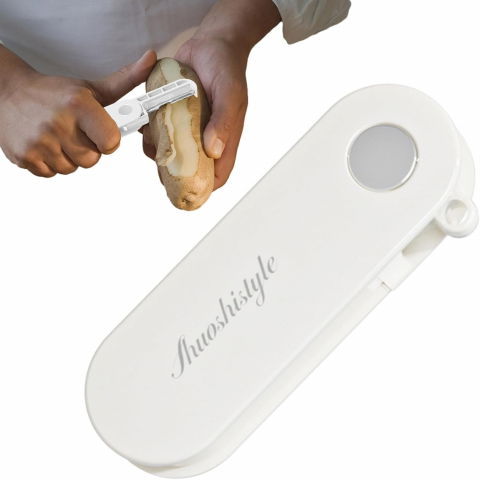 Peeler pentru legume si fructe, 3.6 x 9.1 cm, multifunctional, curatator pliabil, din abs si otel inoxidabil, alb [5]