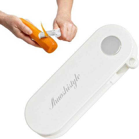 Peeler pentru legume si fructe, 3.6 x 9.1 cm, multifunctional, curatator pliabil, din abs si otel inoxidabil, alb [2]