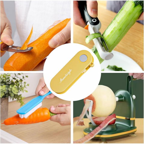 Peeler pentru legume si fructe, 3.6 x 9.1 cm, multifunctional, curatator pliabil, din abs si otel inoxidabil, galben [2]