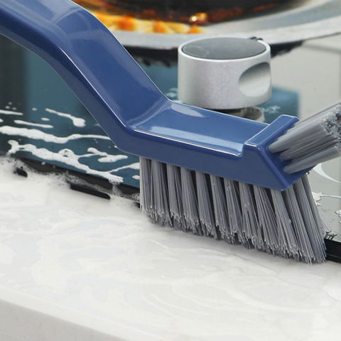 Perie 3in1 de curatat podele si rosturi, lungime maner 28 cm, peri din pp, otel si plastic, cleste pentru scame si par inclus, albastru [4]