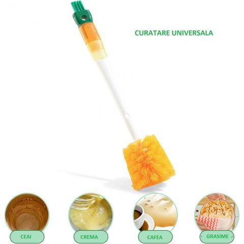 Perie 5 in 1 de curatat pahare, cani, sticle, cu maner lung, accesorii pentru spalarea paielor si capacelor, usor de agatat, 36x7x7cm, portocaliu-alb [4]