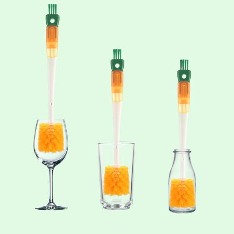 Perie 5 in 1 de curatat pahare, cani, sticle, cu maner lung, accesorii pentru spalarea paielor si capacelor, usor de agatat, 36x7x7cm, portocaliu-alb [3]